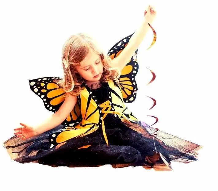 A child dressed in a butterfly costume